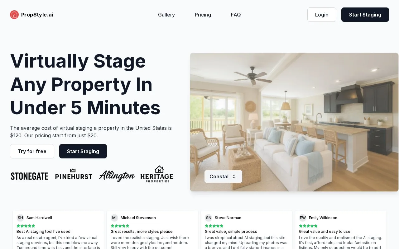 Screenshot of the PropStyle homepage