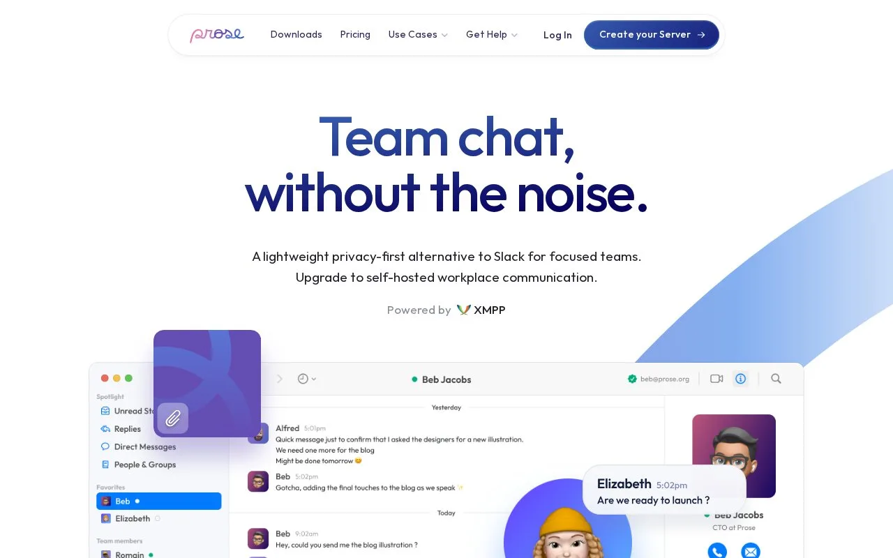 Screenshot of the Prose homepage