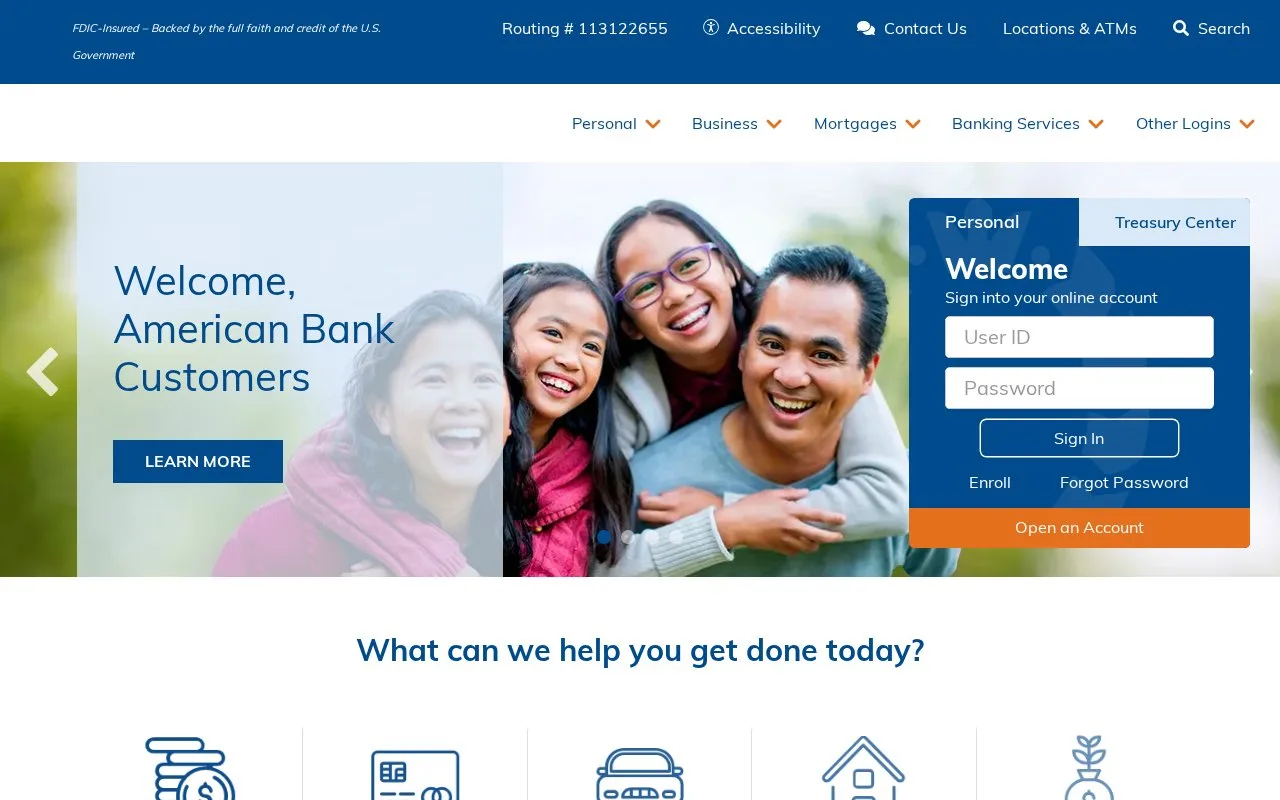 Screenshot of the Prosperity Bank homepage