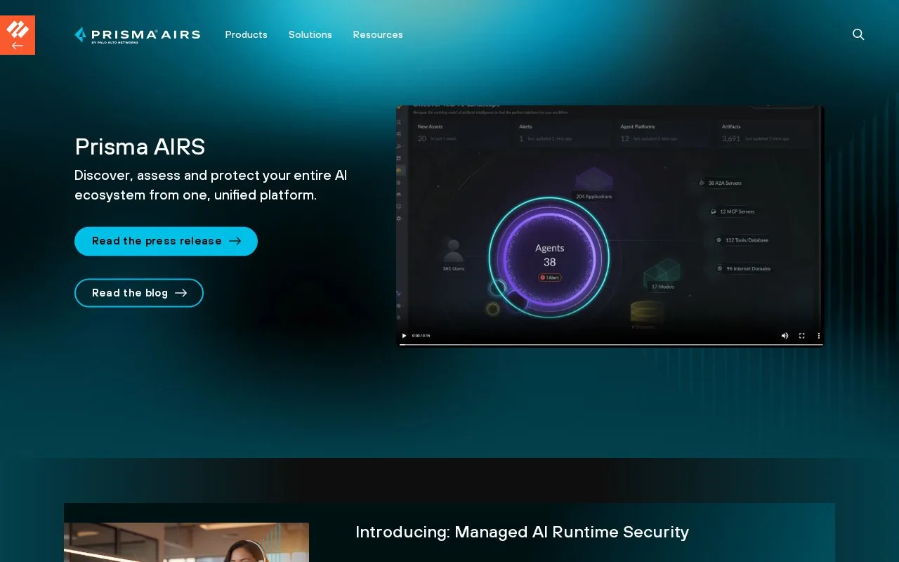 Screenshot of the Prisma AIRS homepage