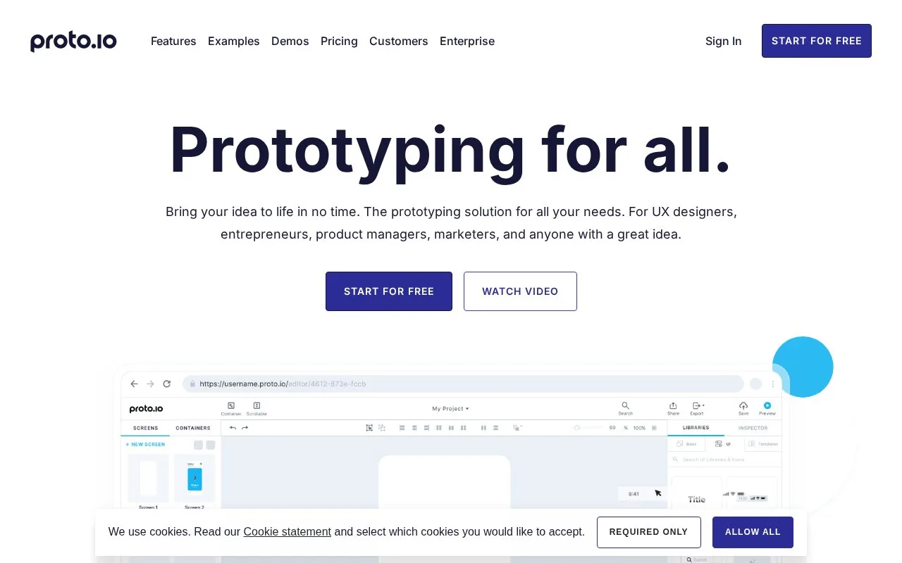 Screenshot of the Proto.io homepage