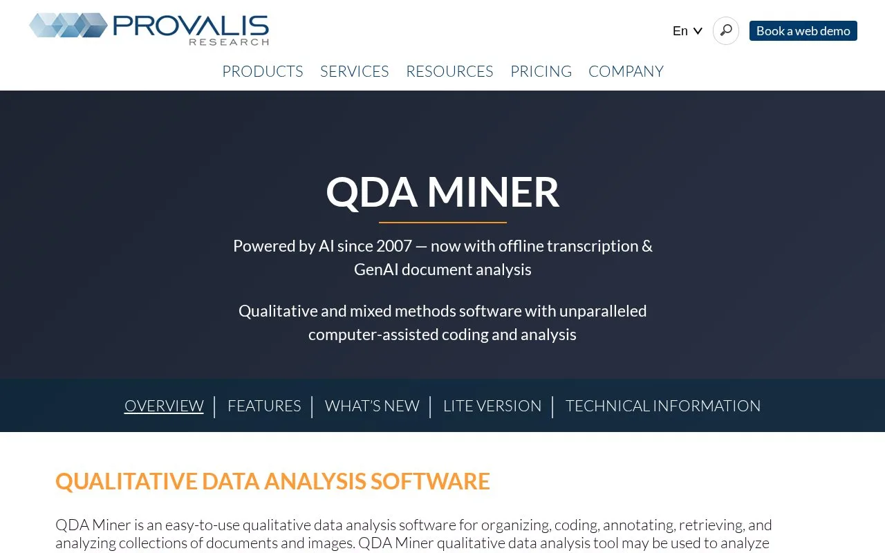 Screenshot of the QDA Miner homepage