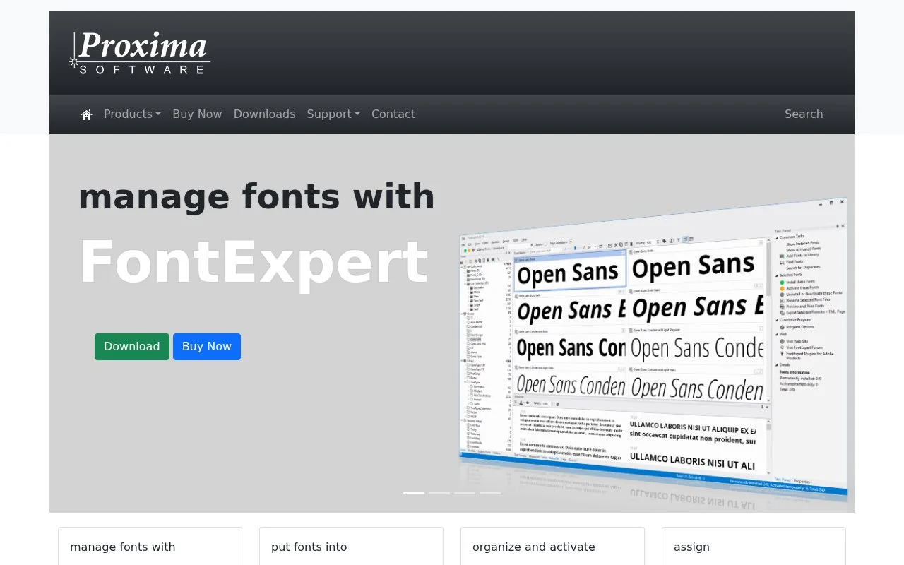 Screenshot of the FontExpert homepage