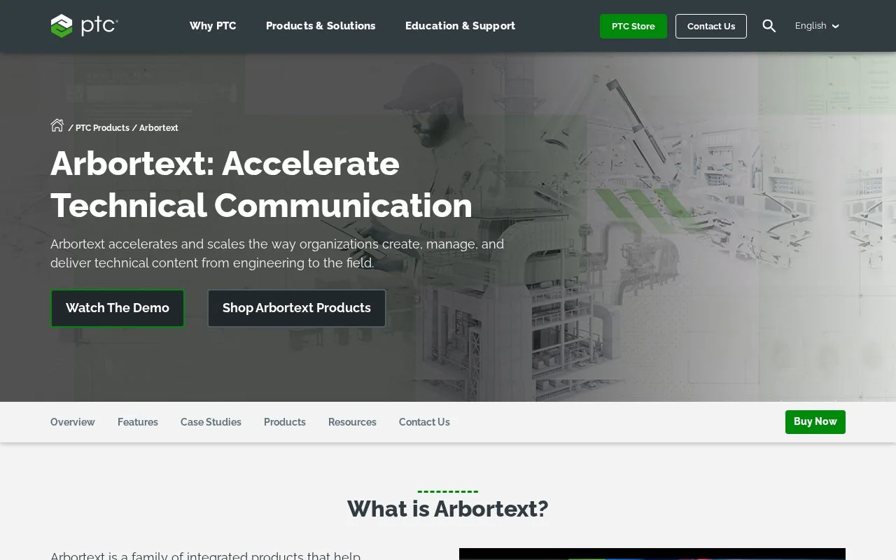 Screenshot of the Arbortext homepage
