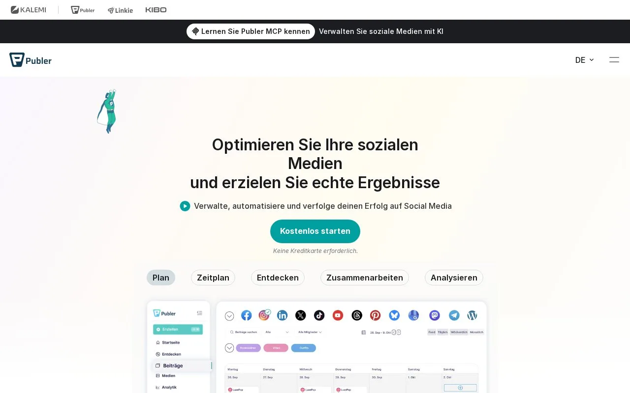 Screenshot of the Publer homepage