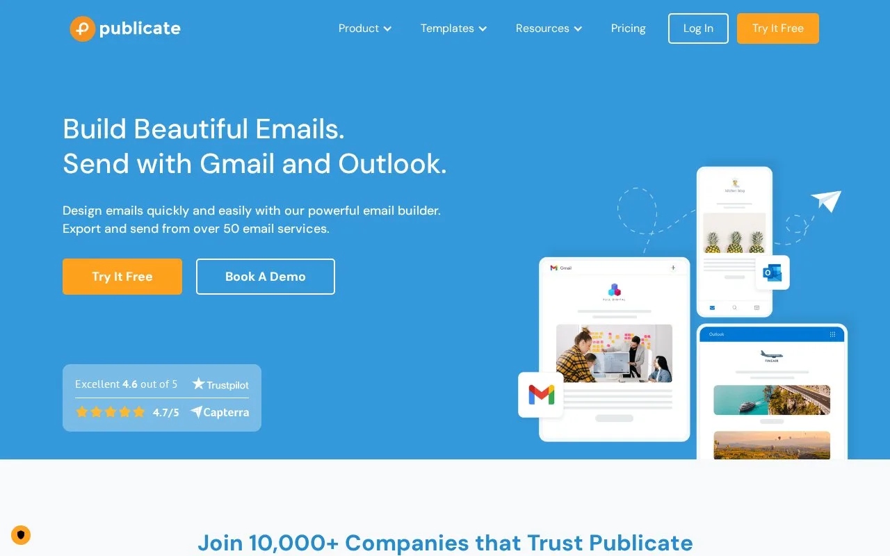 Screenshot of the Publicate homepage