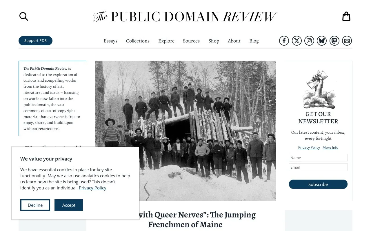 Screenshot of the The Public Domain Review homepage