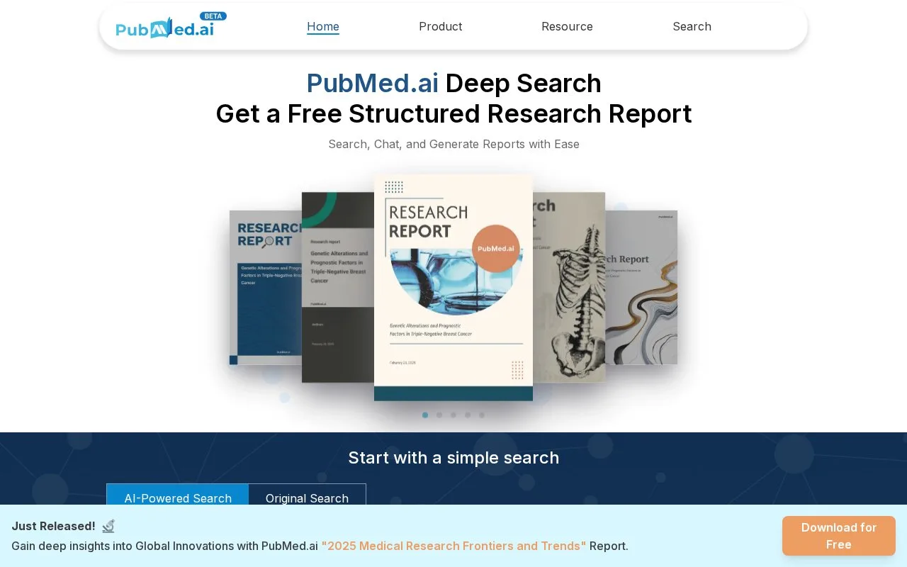 Screenshot of the PubMed.ai homepage