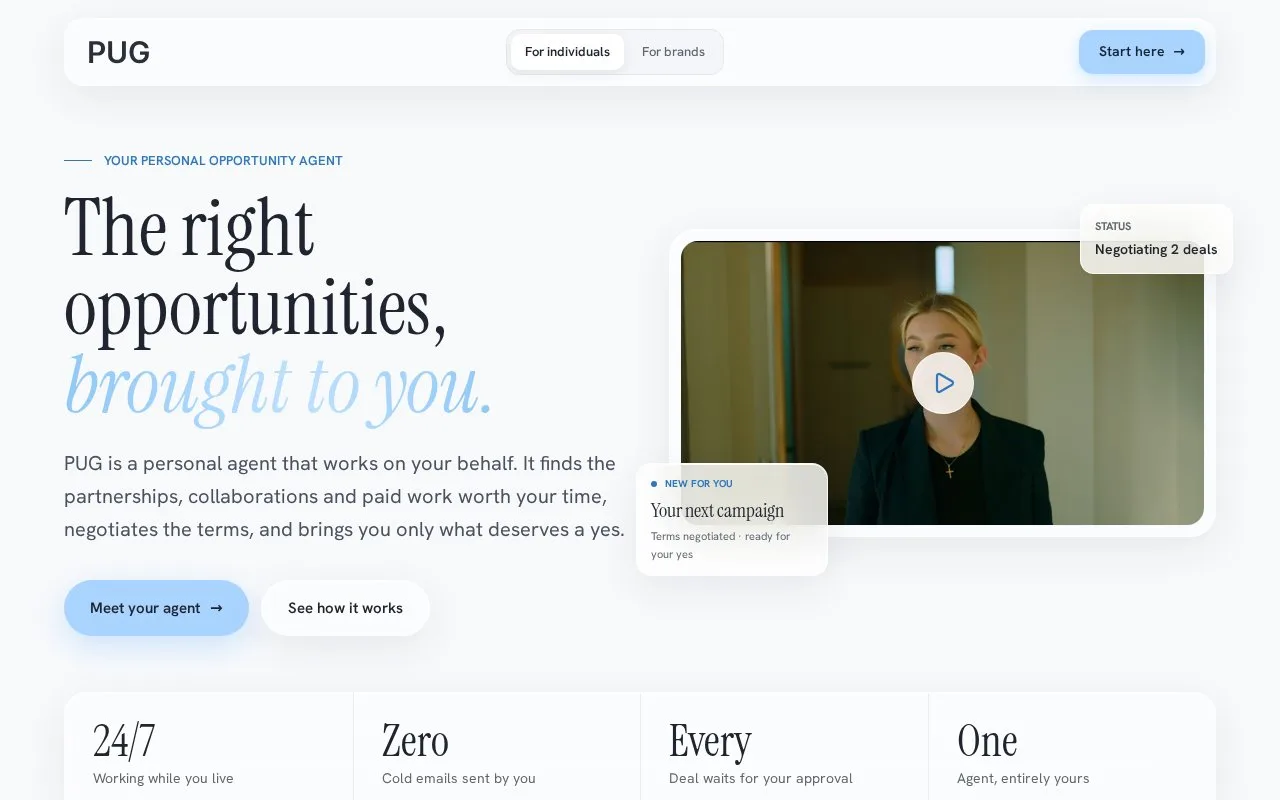 Screenshot of the PUG.ai homepage