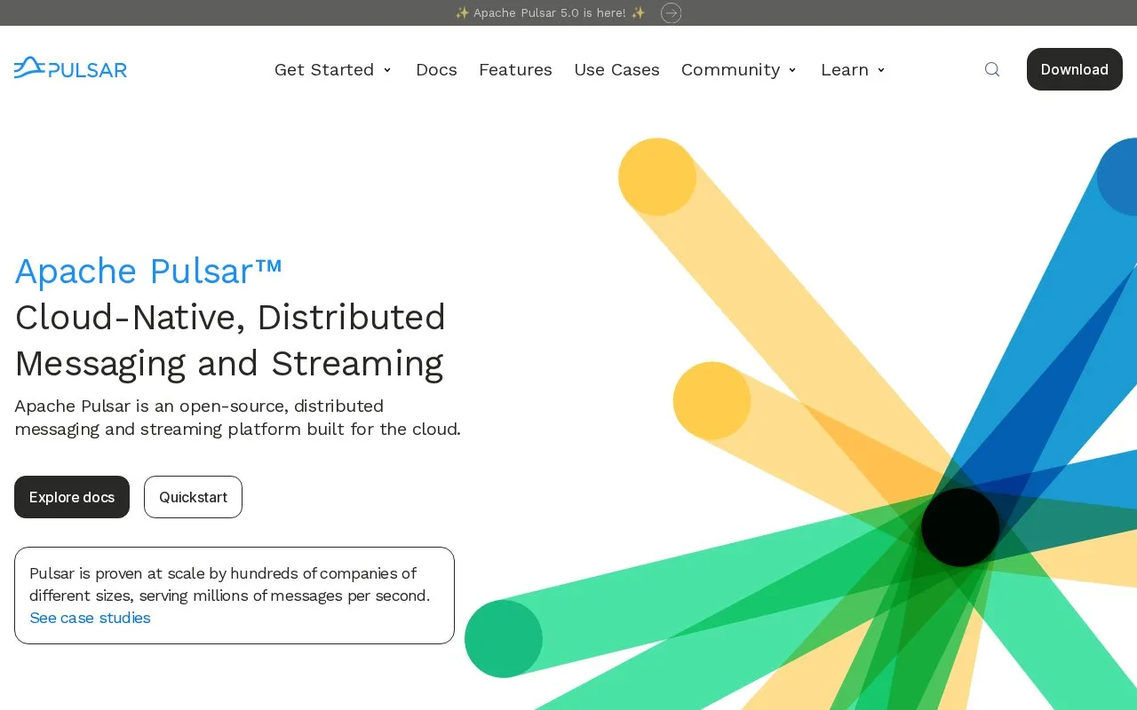 Screenshot of the Apache Pulsar homepage