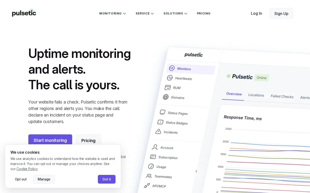 Screenshot of the Pulsetic homepage