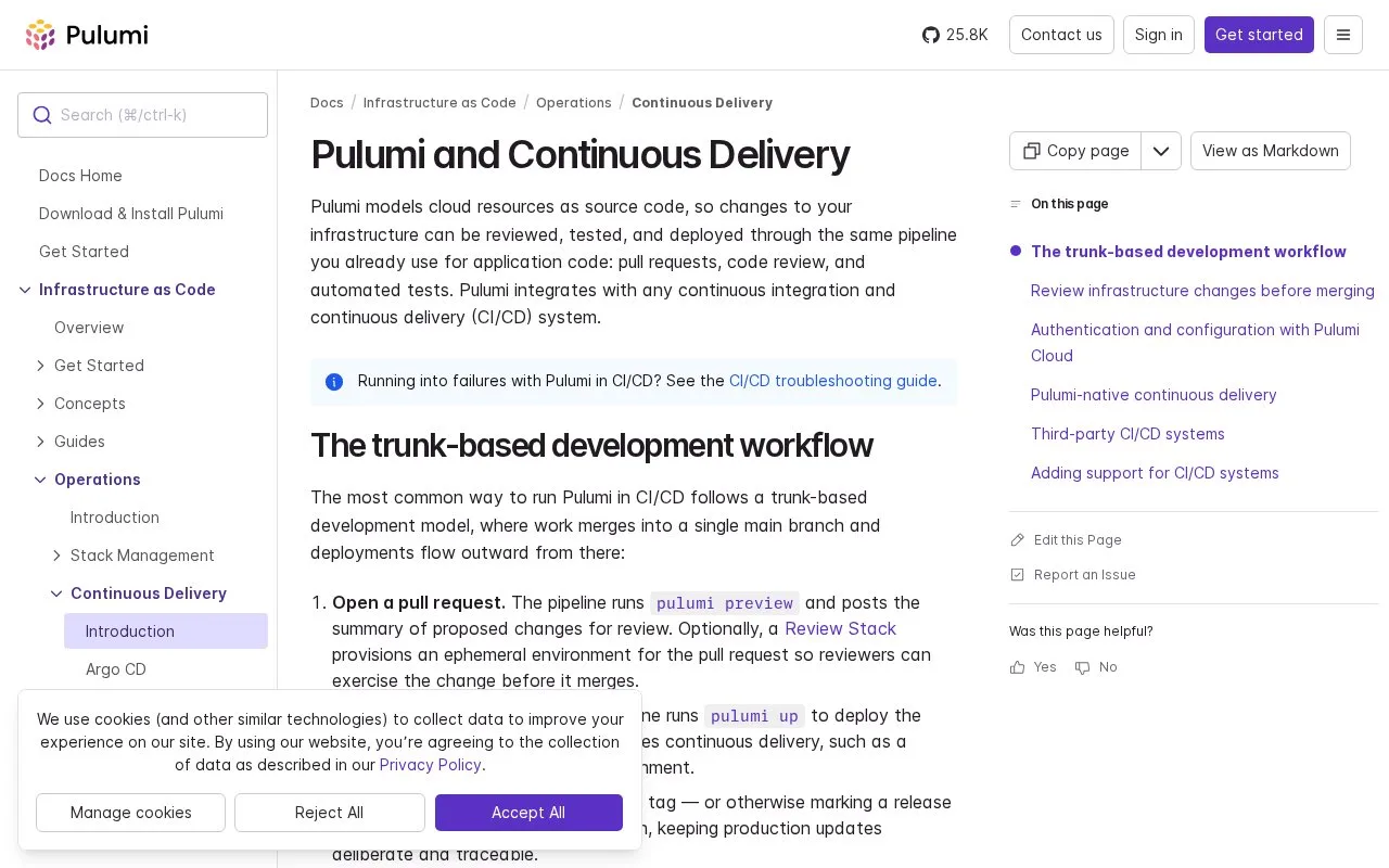 Screenshot of the Pulumi homepage