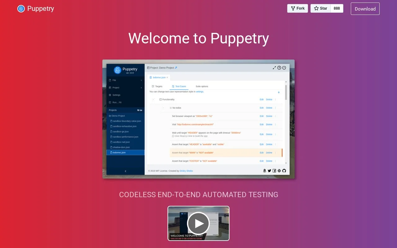 Screenshot of the Puppetry homepage