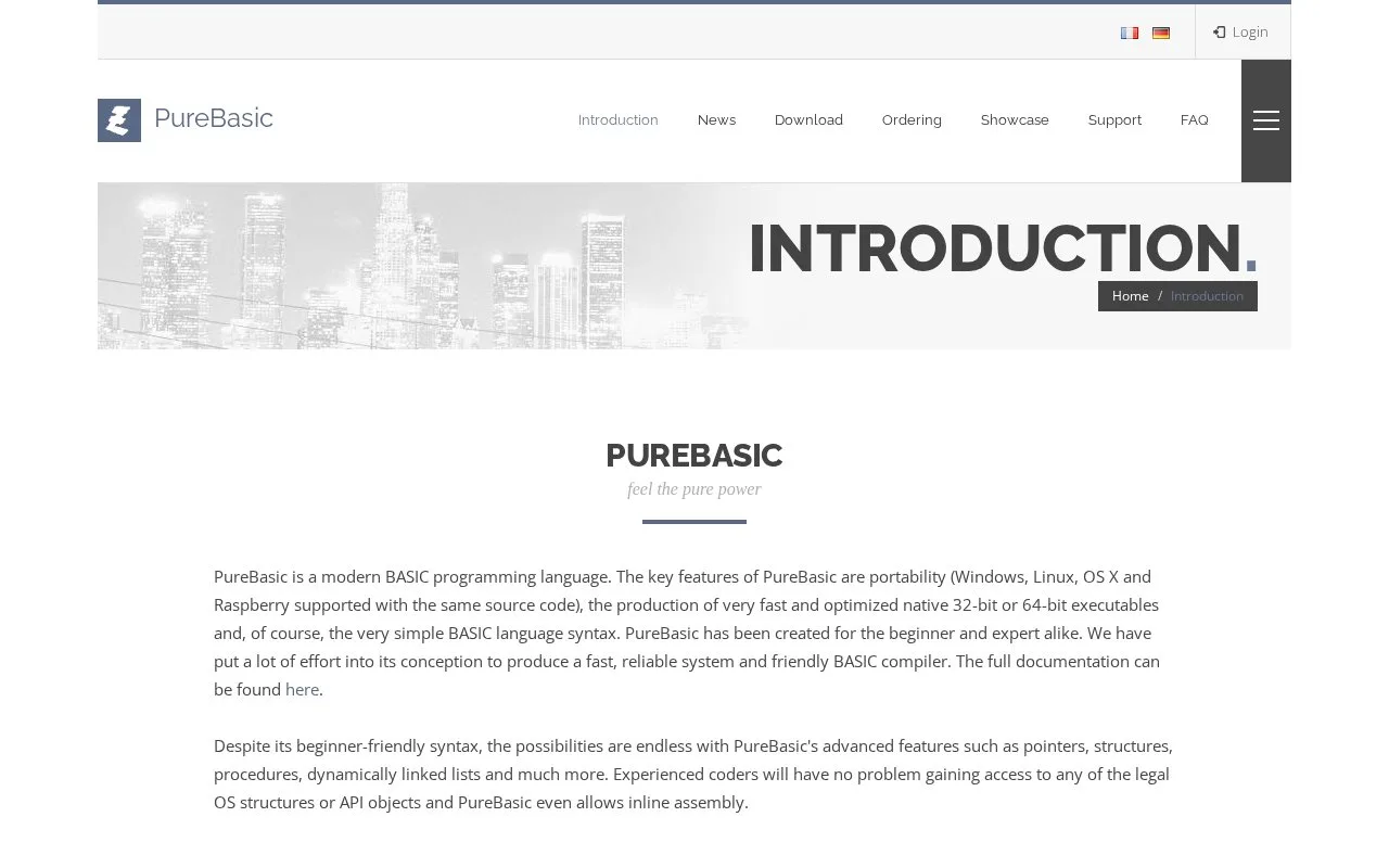 Screenshot of the PureBasic homepage