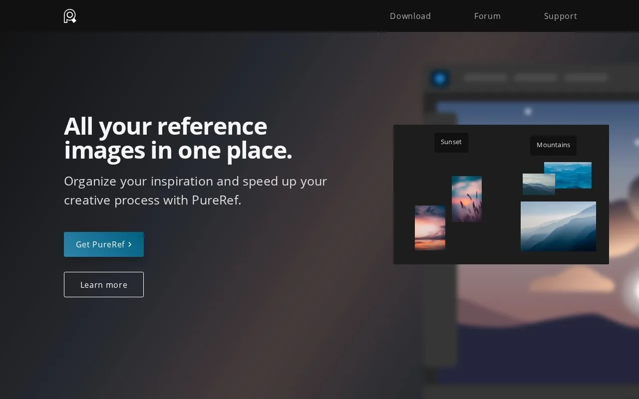Screenshot of the PureRef homepage