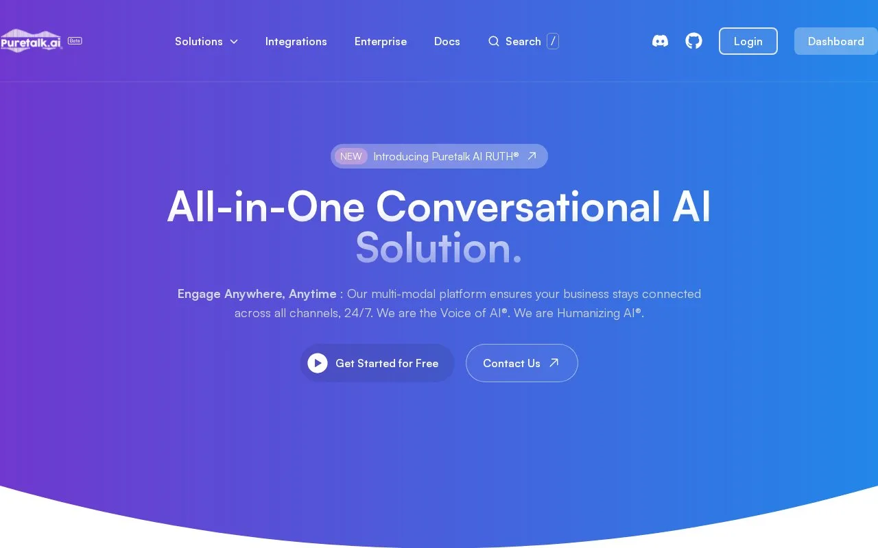 Screenshot of the Puretalk AI homepage