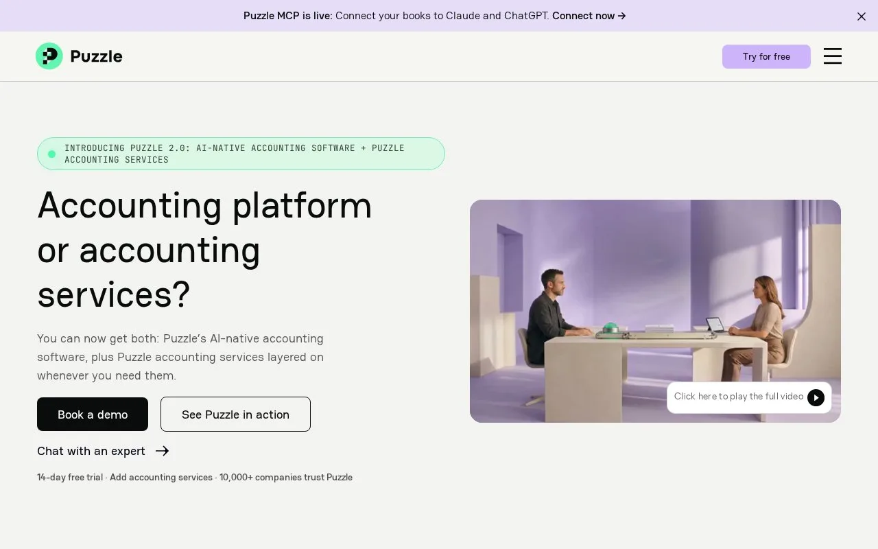Screenshot of the Puzzle homepage