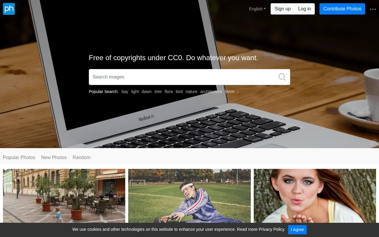 Screenshot of the PxHere homepage