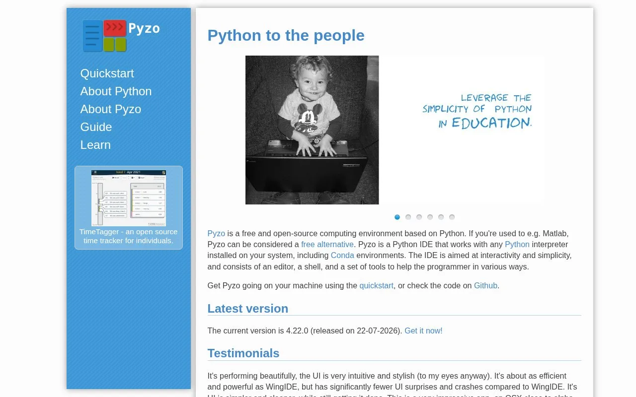 Screenshot of the Pyzo homepage