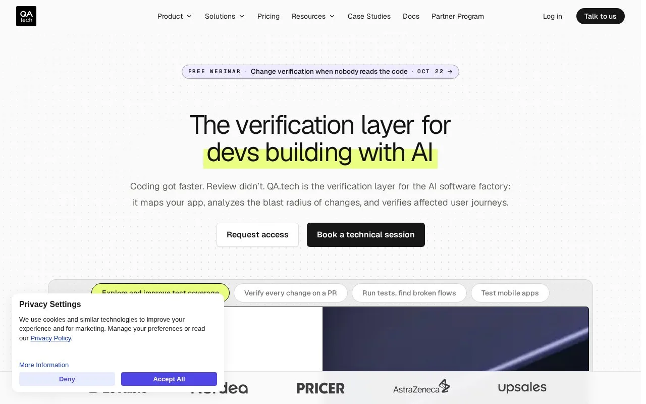 Screenshot of the QA.tech homepage