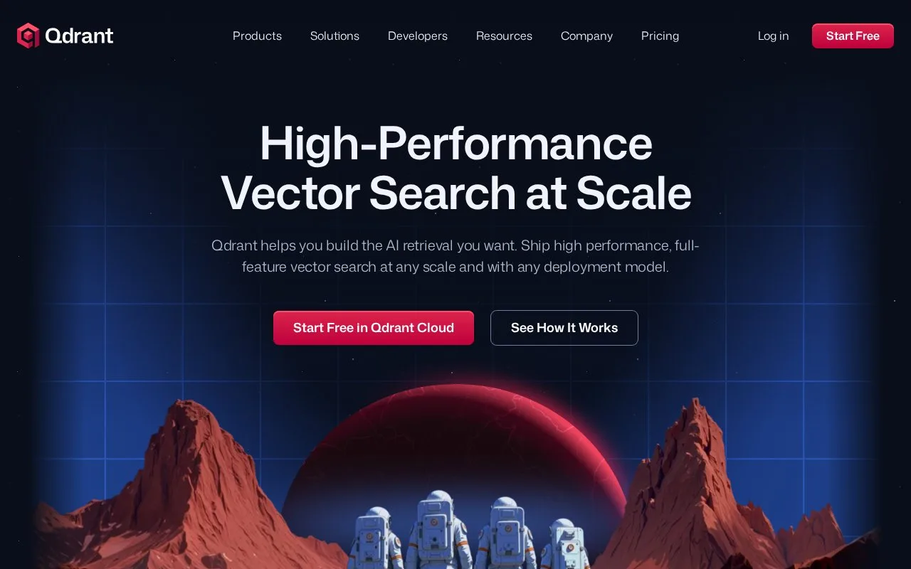 Screenshot of the Qdrant homepage