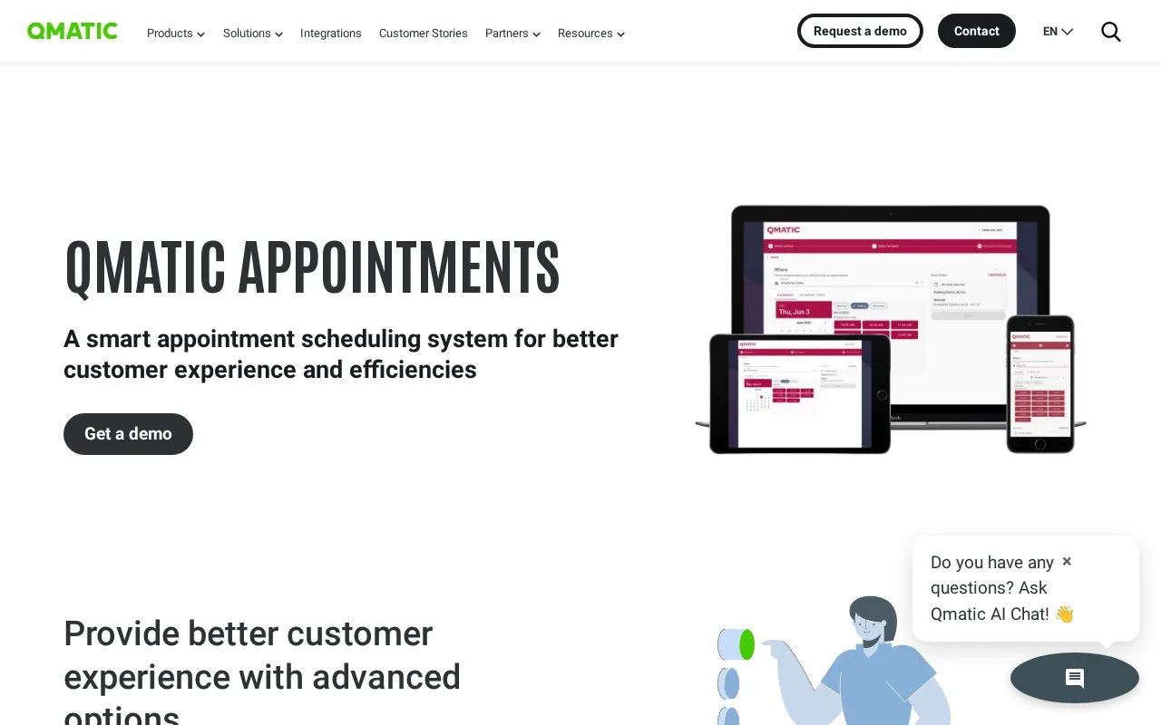 Screenshot of the Qmatic homepage