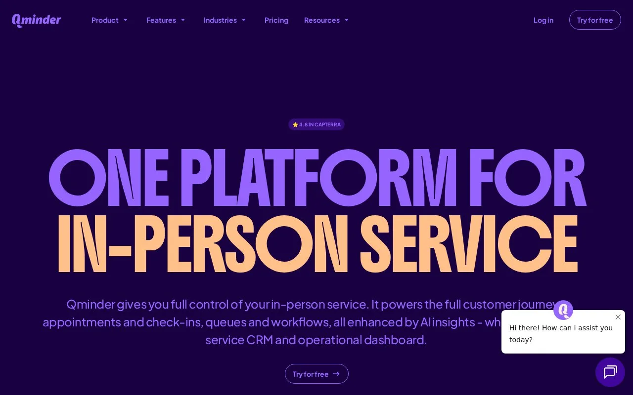 Screenshot of the Qminder homepage