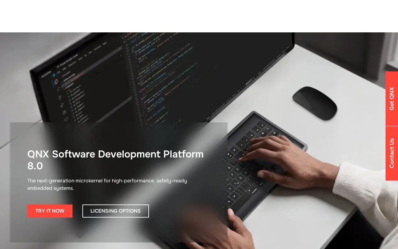 Screenshot of the QNX Momentics IDE 8.0 homepage