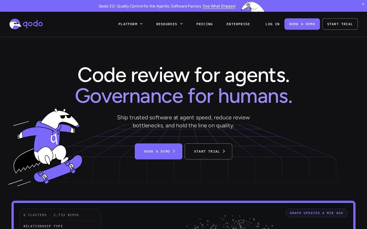Screenshot of the Qodo homepage