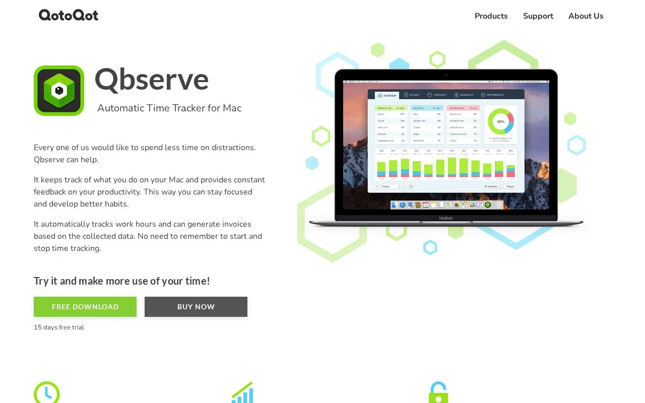 Screenshot of the Qbserve homepage