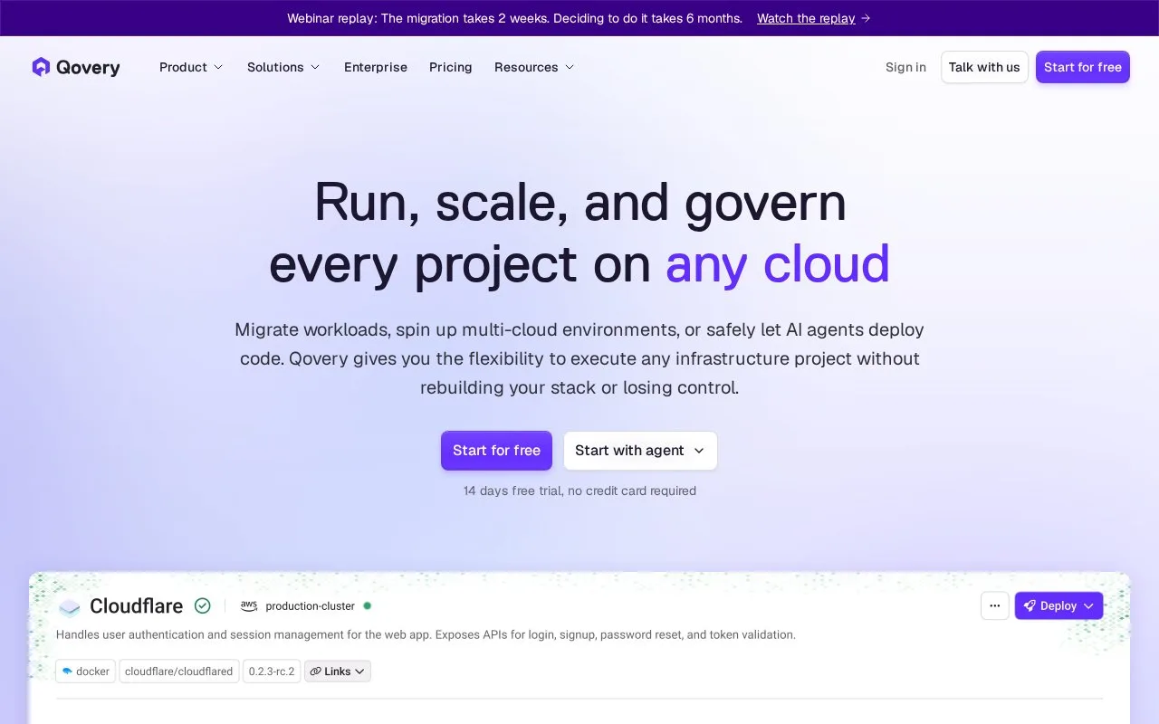 Screenshot of the Qovery homepage