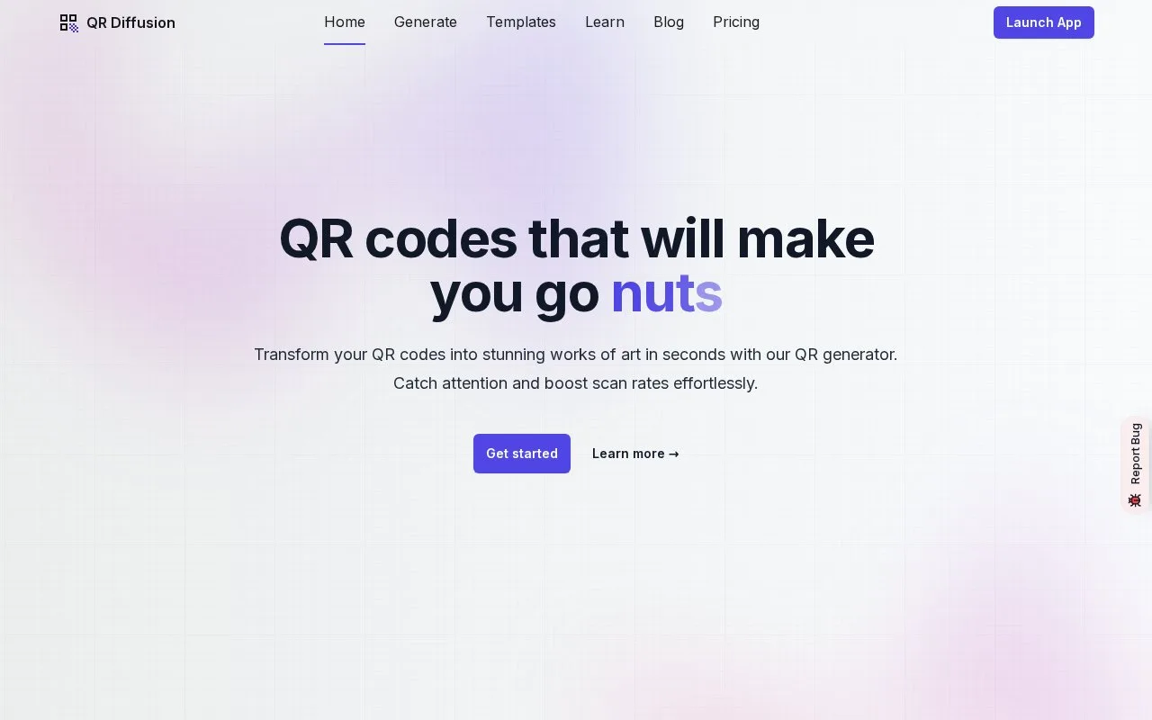 Screenshot of the QR Diffusion homepage