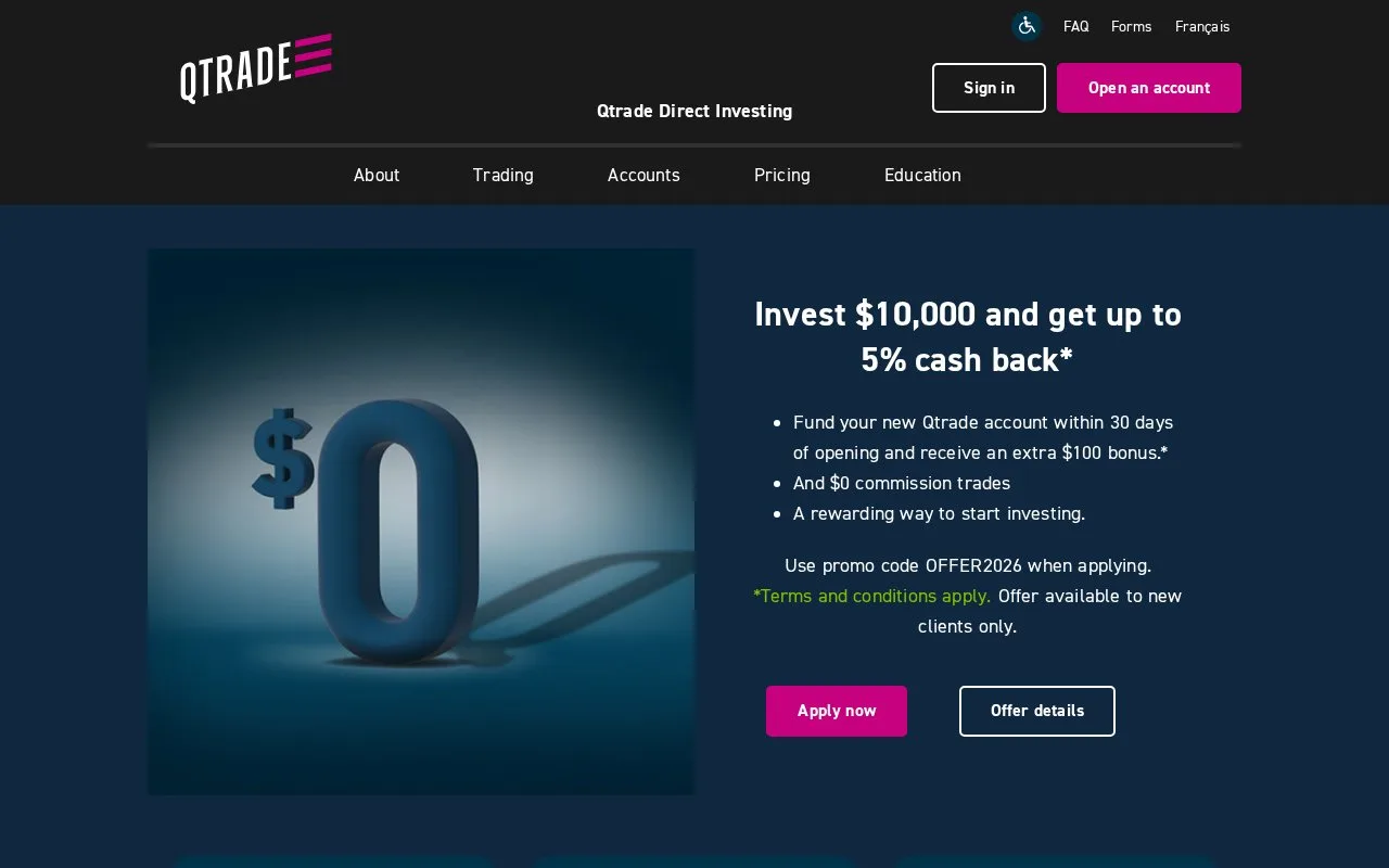 Screenshot of the Qtrade homepage