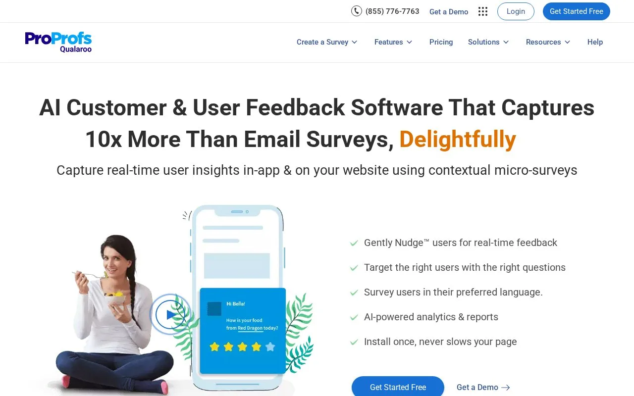 Screenshot of the Qualaroo homepage