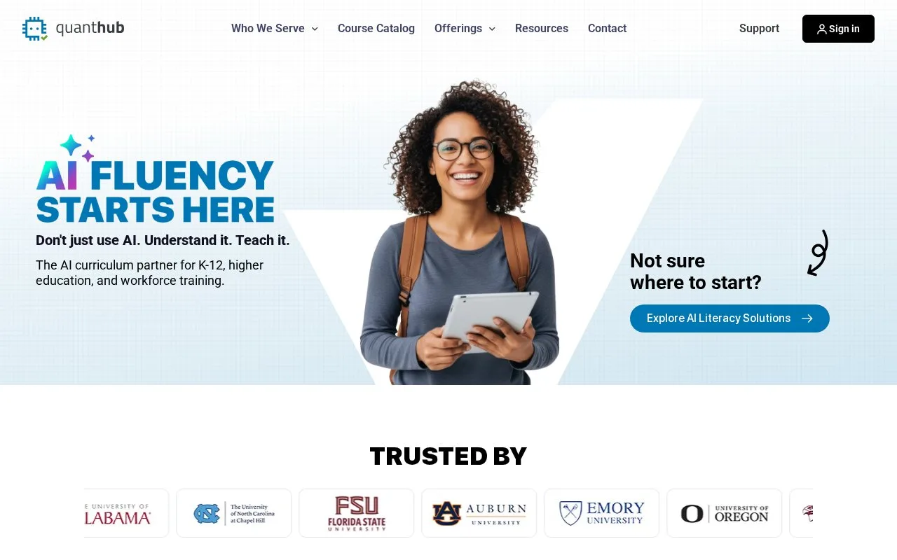 Screenshot of the QuantHub homepage