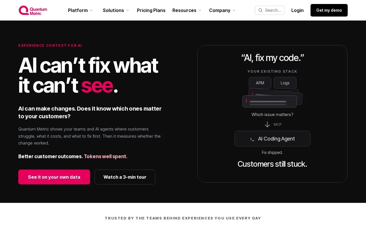 Screenshot of the Quantum Metric homepage