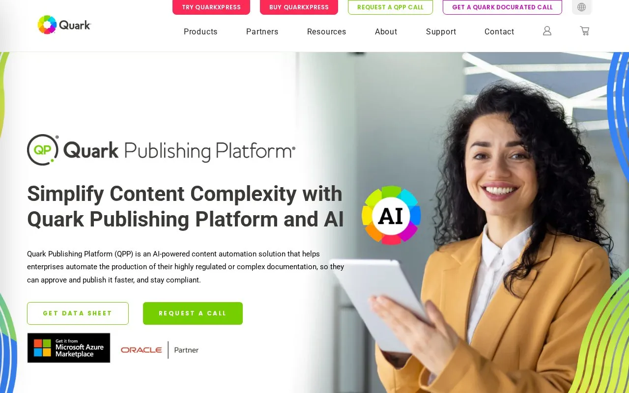 Screenshot of the Quark Publishing Platform homepage