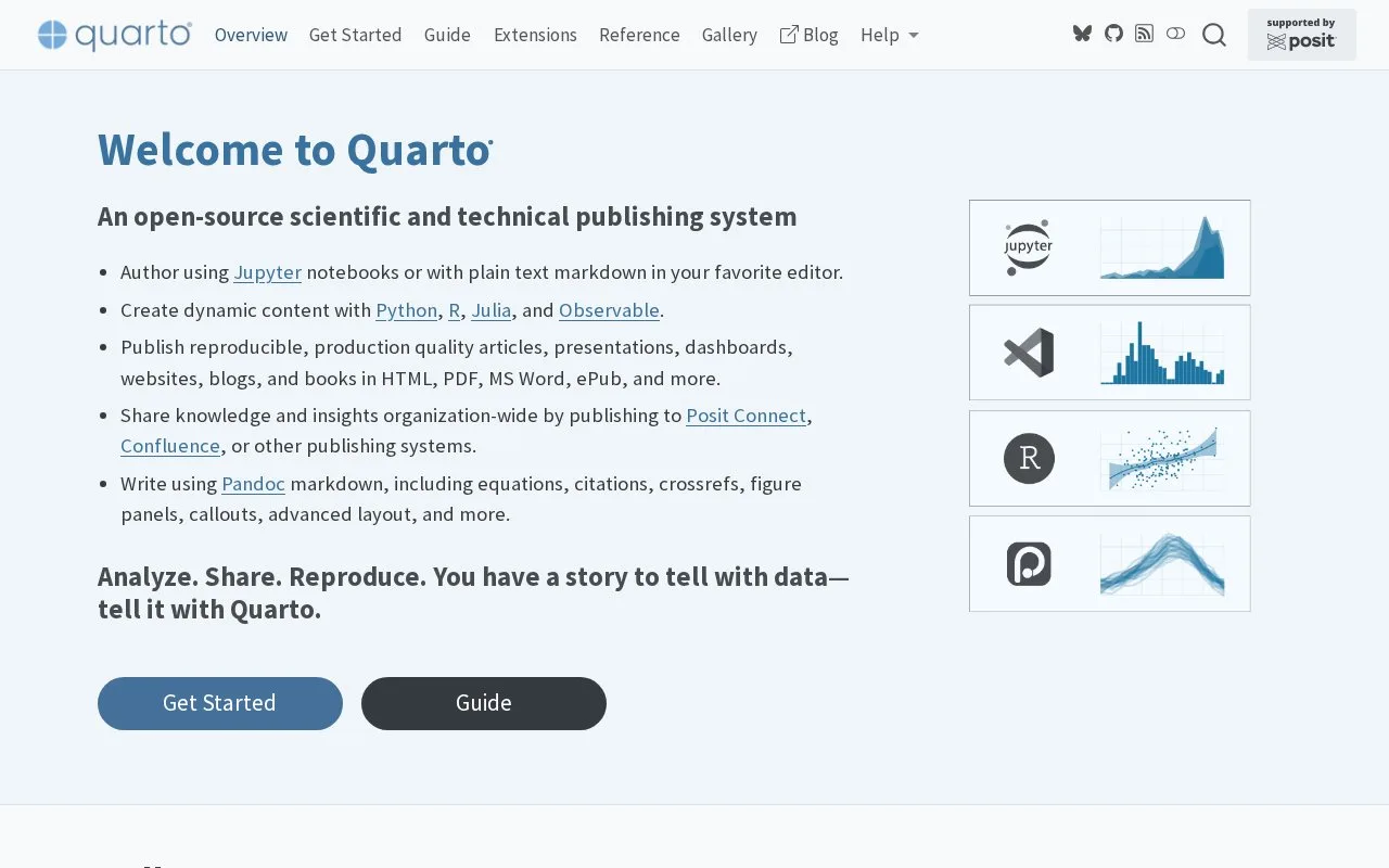 Screenshot of the Quarto homepage