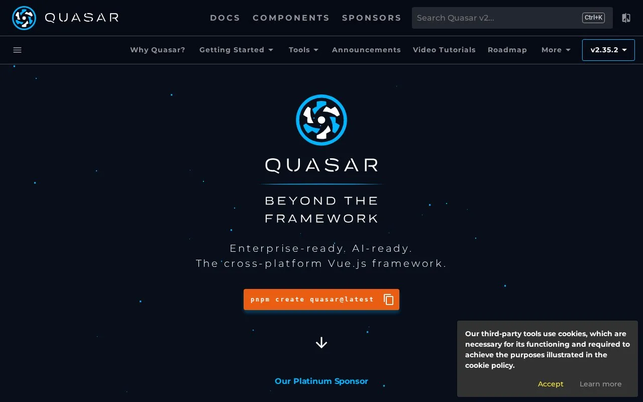 Screenshot of the Quasar Framework homepage