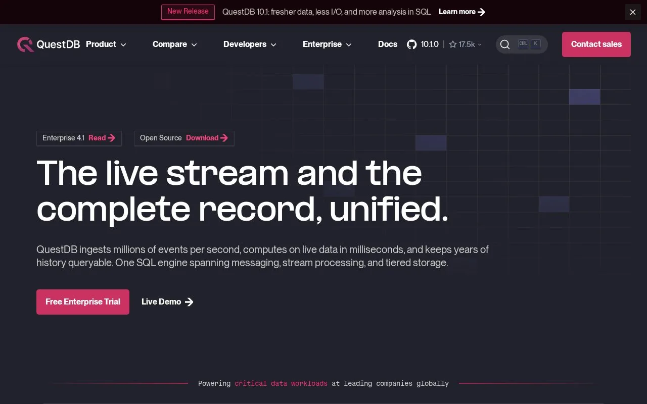 Screenshot of the QuestDB homepage