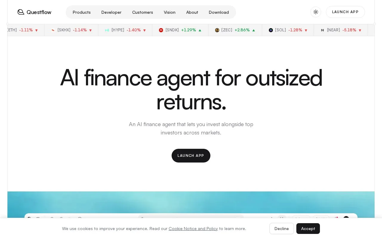 Screenshot of the Questflow homepage