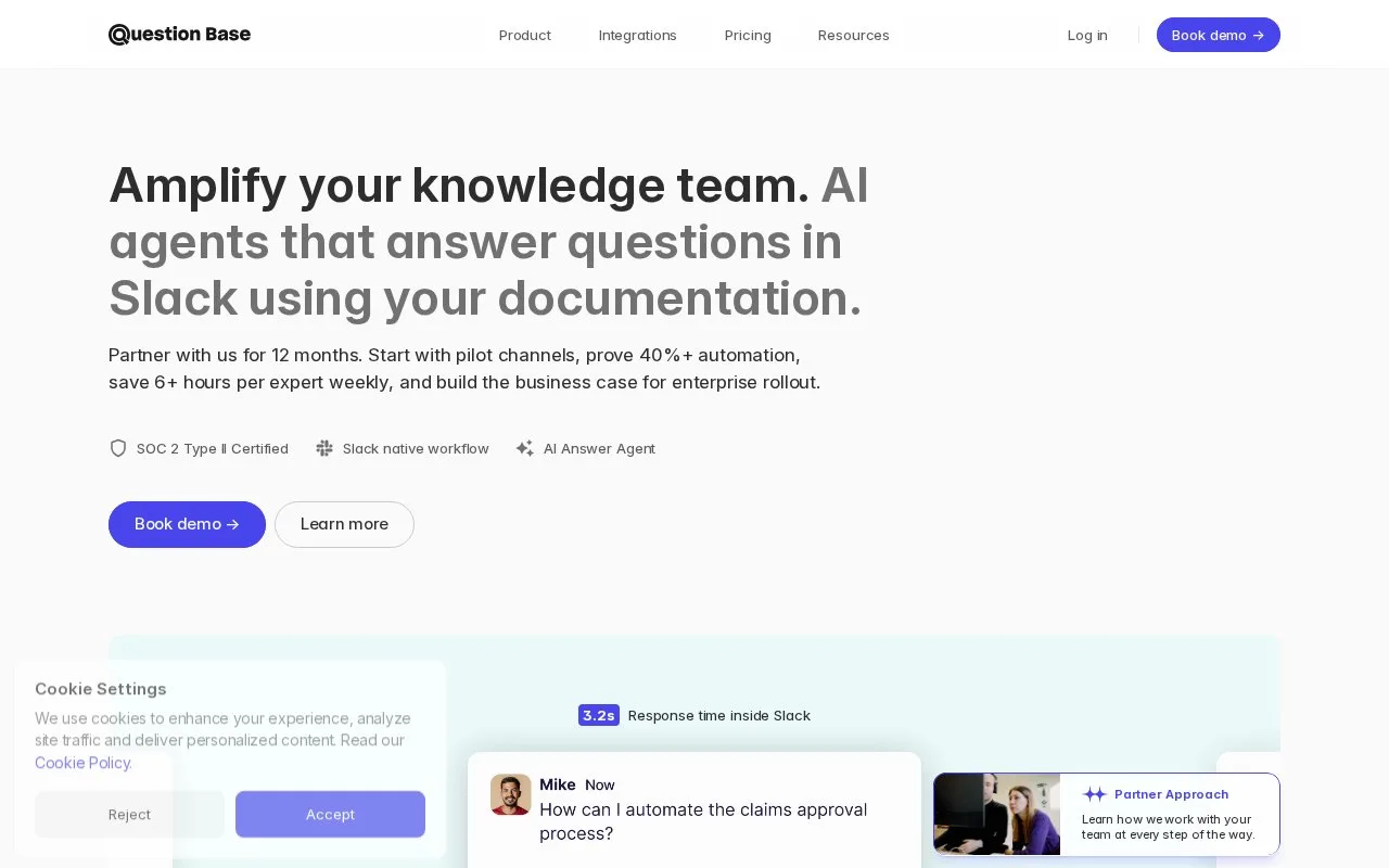 Screenshot of the Question Base homepage