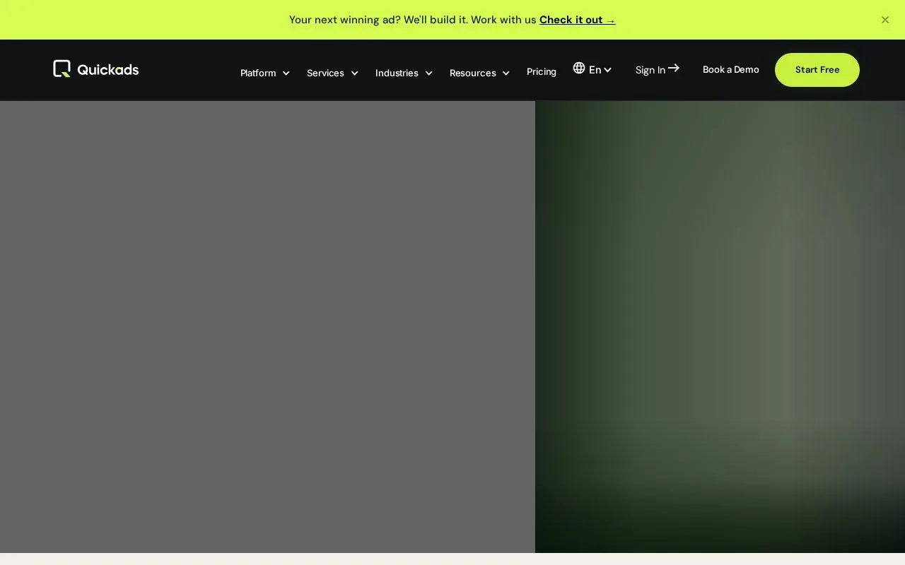 Screenshot of the QuickAds homepage