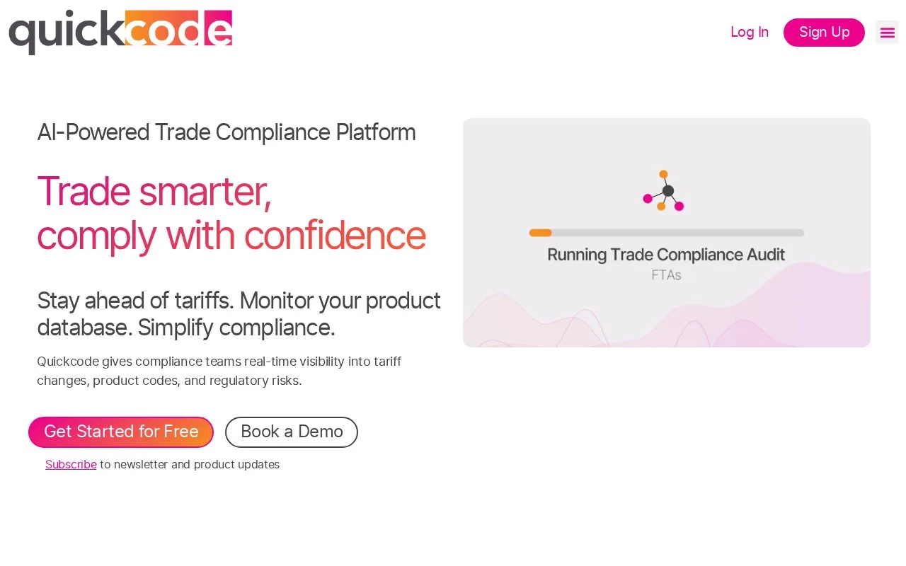 Screenshot of the Quickcode homepage