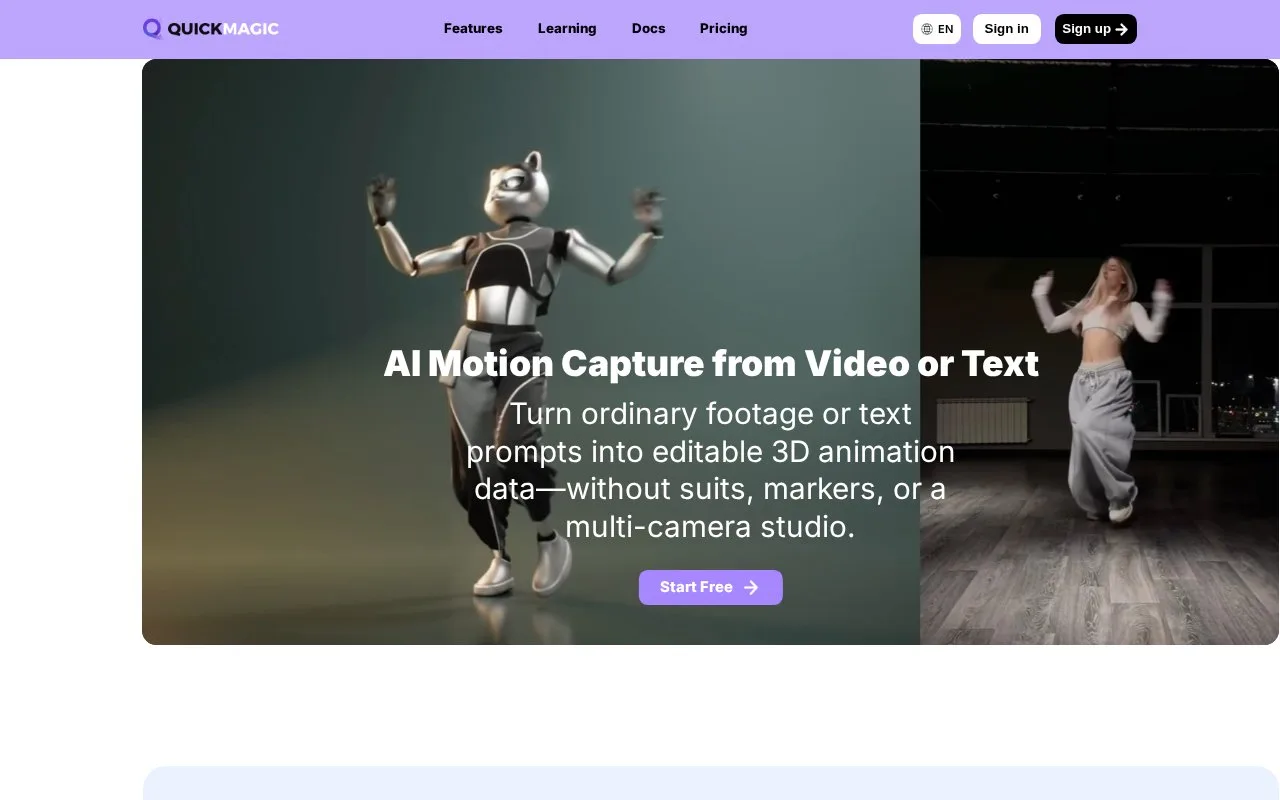 Screenshot of the QuickMagic homepage