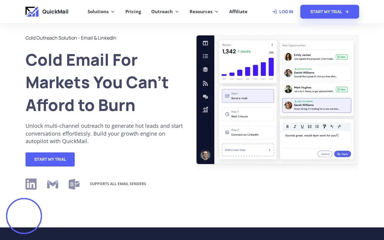 Screenshot of the QuickMail homepage
