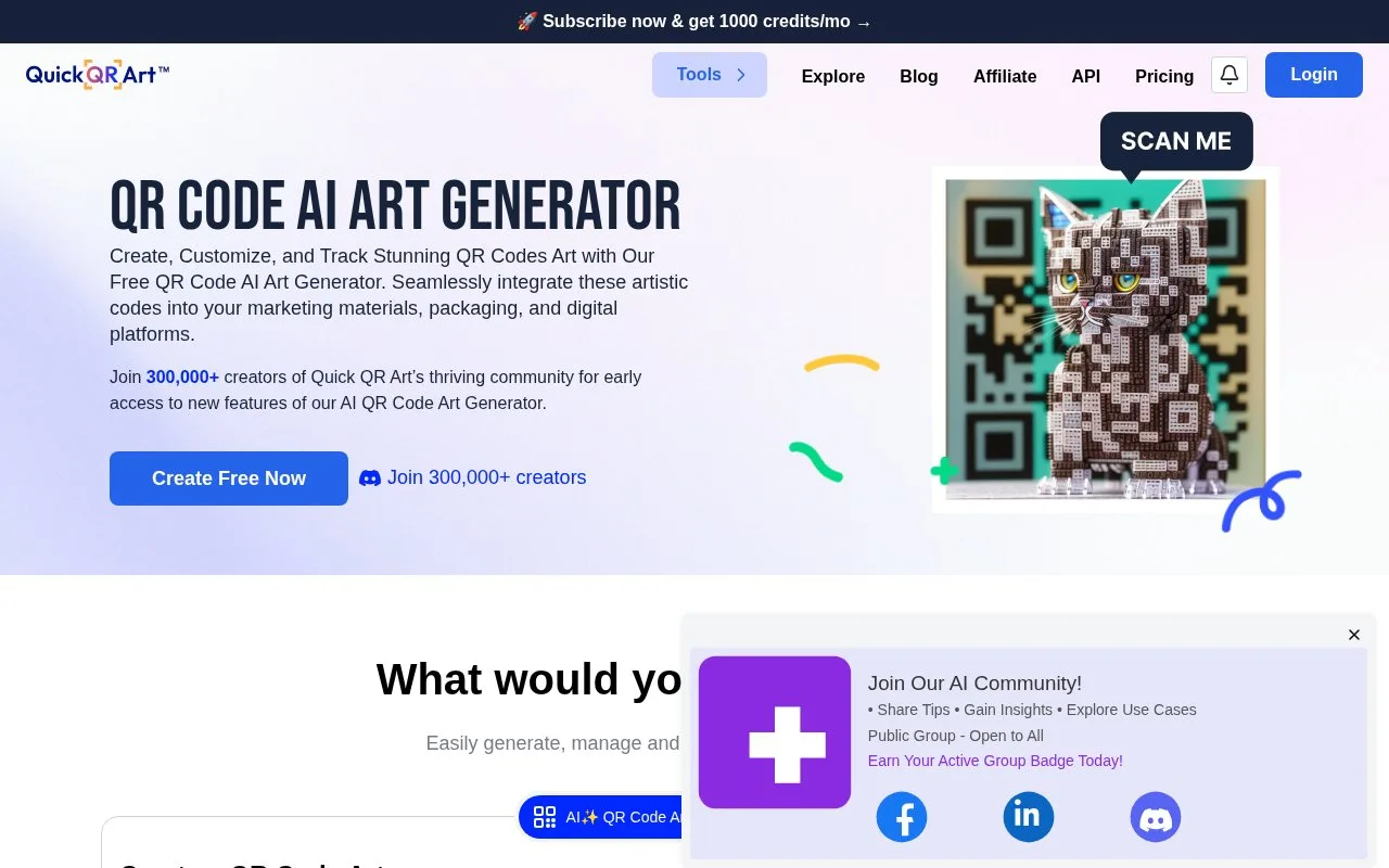 Screenshot of the Quick QR Art homepage