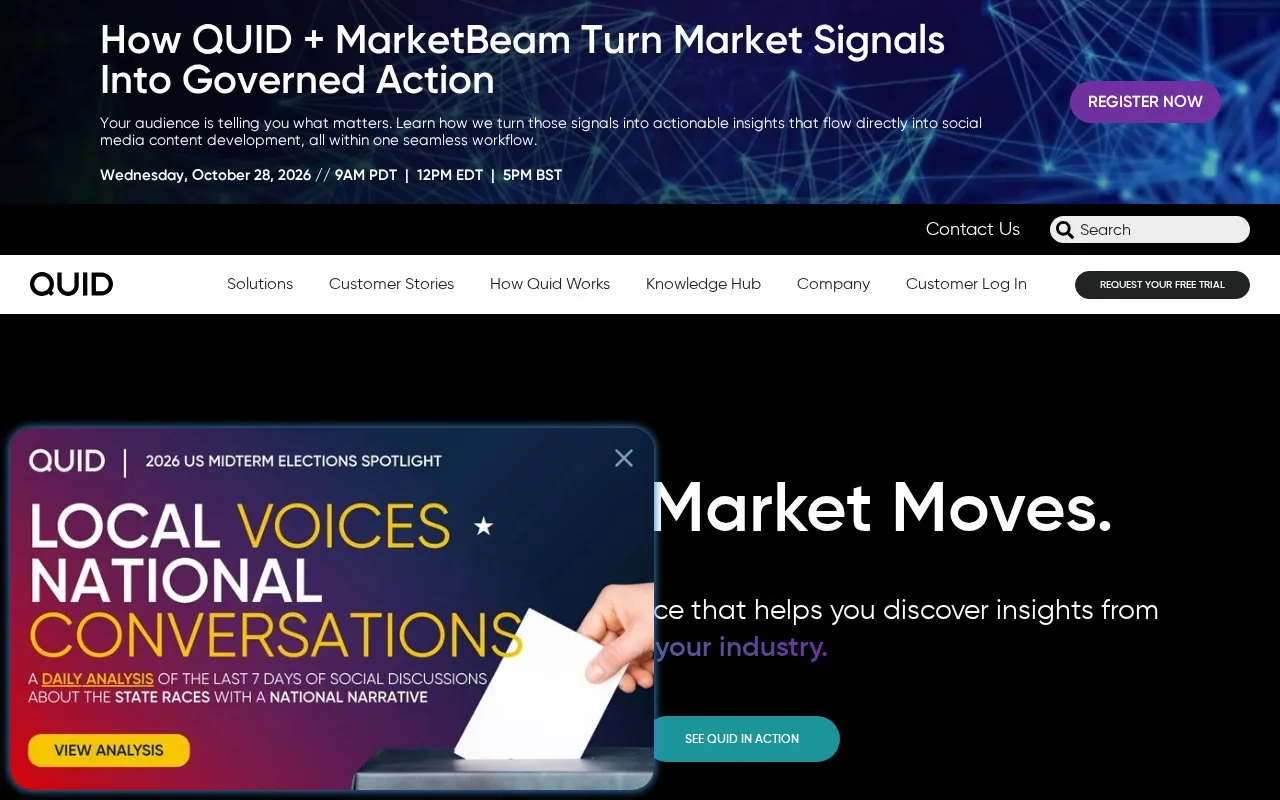 Screenshot of the Quid homepage