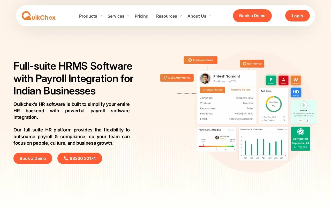 Screenshot of the Quikchex homepage