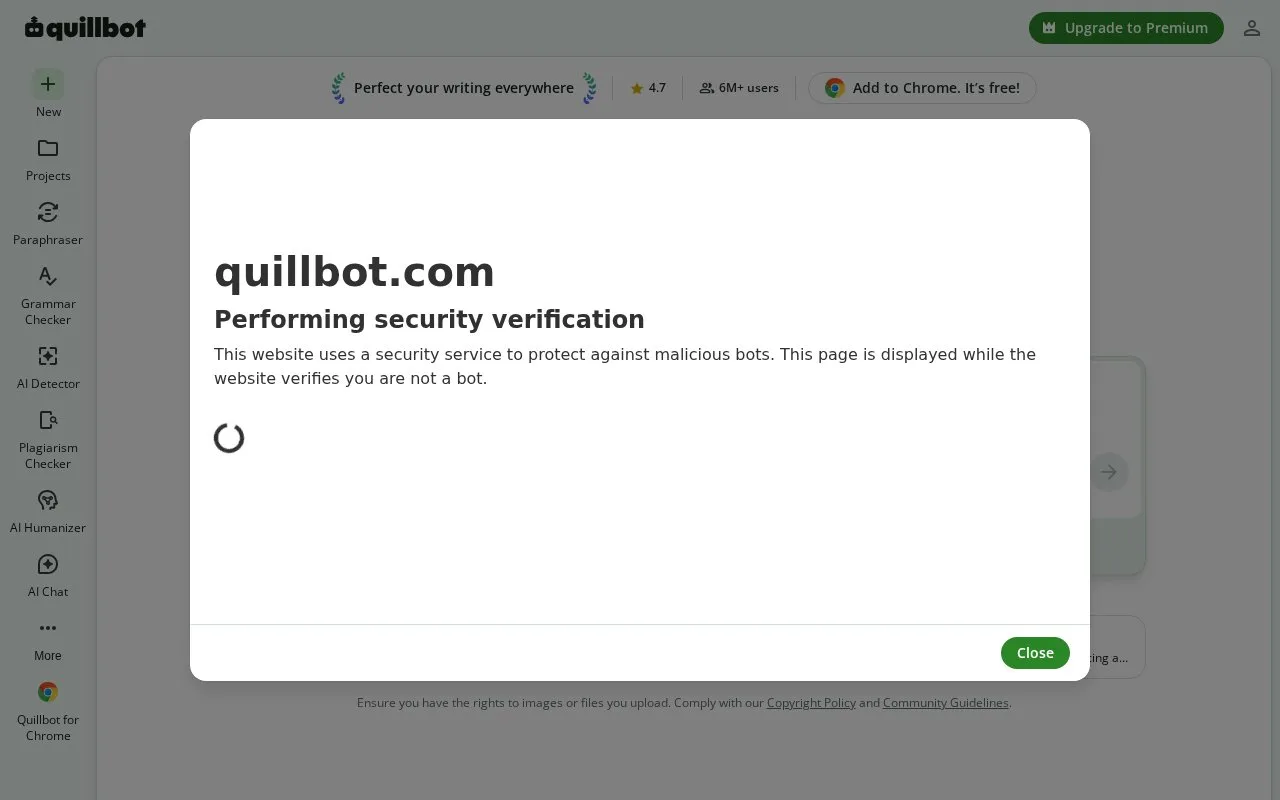 Screenshot of the QuillBot homepage